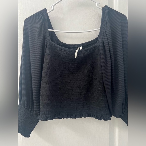 Anthropologie Smocked Puff Sleeve Black Top (Size XS) - Picture 6 of 11